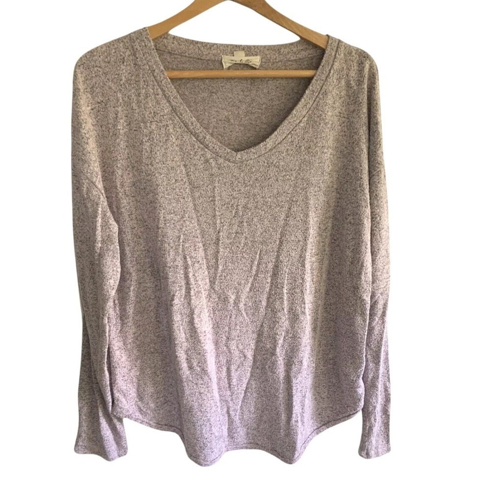 No Frills Top Womens XL Purple Marled V-Neck Long Sleeve Loungewear Cozy Basic - Picture 1 of 7